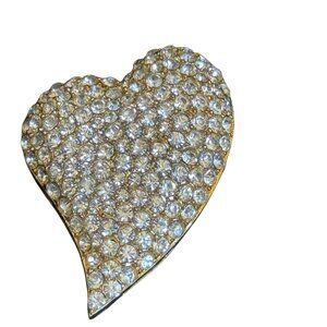 Gold-Tone Heart Shaped Rhinestone Brooch Pin